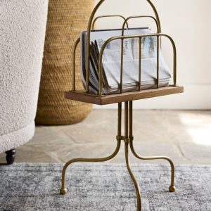 Antique Brass and Wood Media Stand