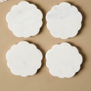 White Marble Scalloped Coaster Set