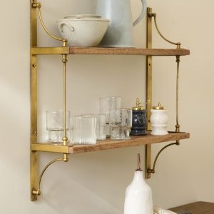 Double Parker Brass and Wood Shelf
