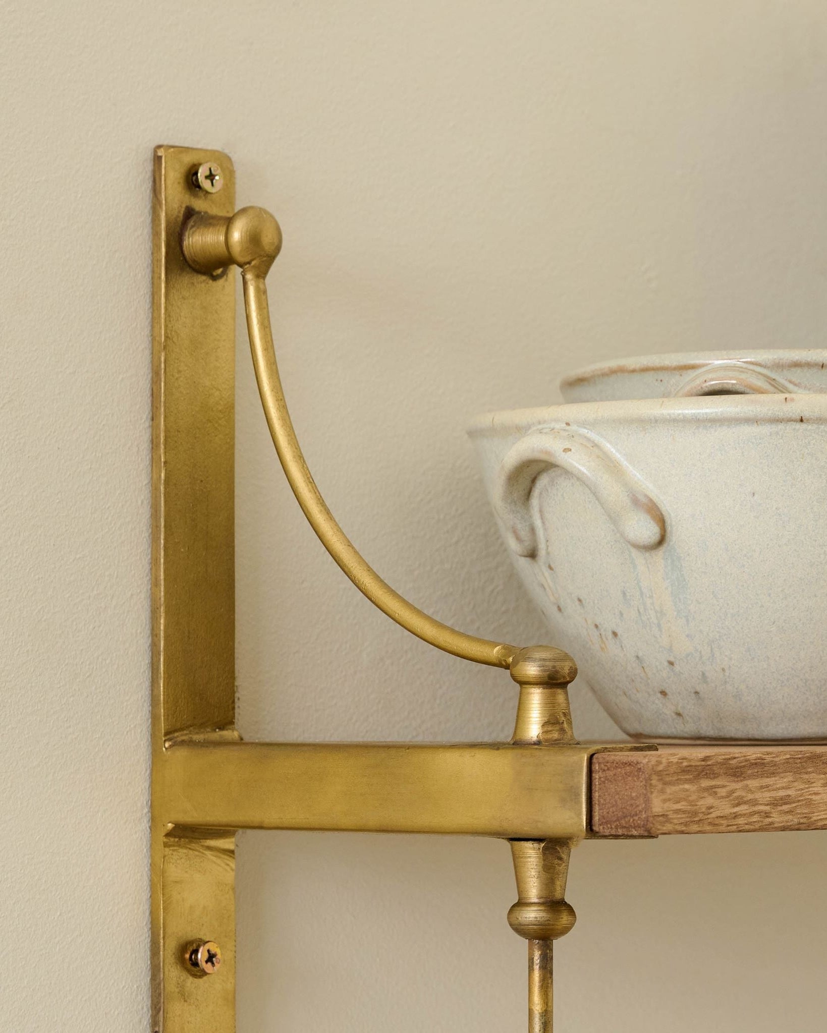 Double Parker Brass and Wood Shelf - Image 4