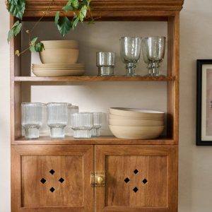 Vaughn Antiqued Wood Shelf with Doors