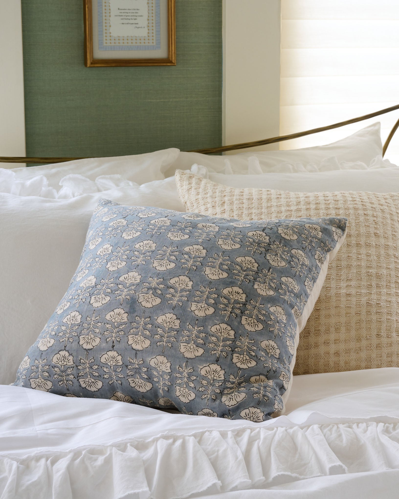 Flora Silver Blue Printed Pillow - Image 4