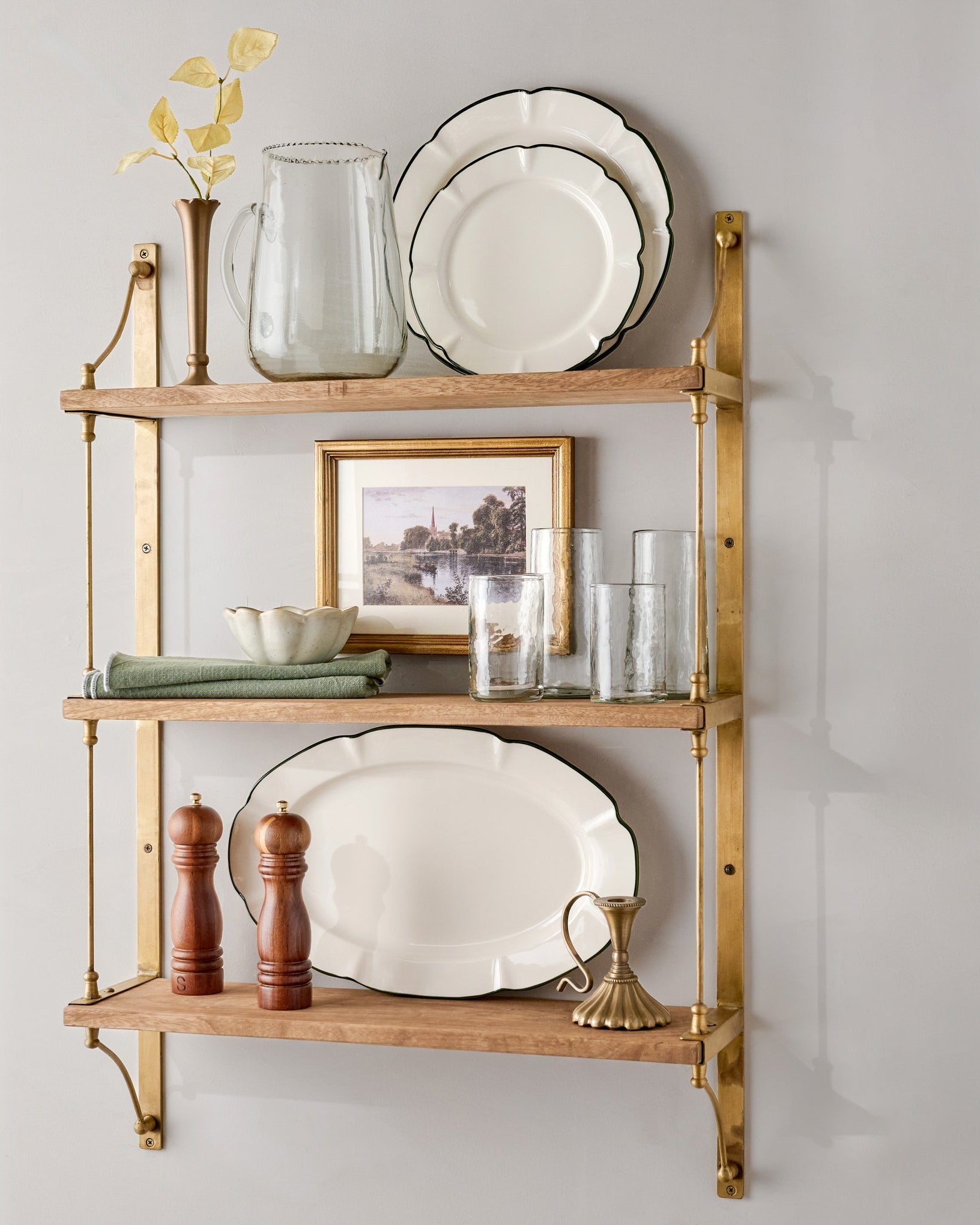 Triple Parker Brass and Wood Shelf - Image 3
