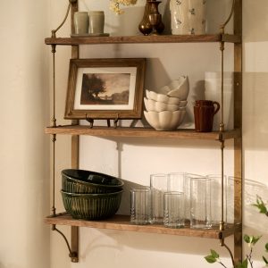 Triple Parker Brass and Wood Shelf