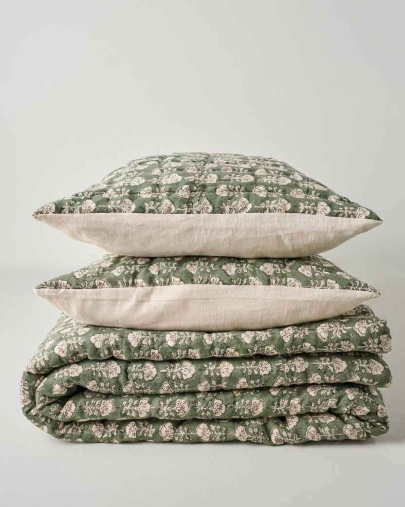 Flora Block Print Pillow Sham - Dusty Green - Image 5