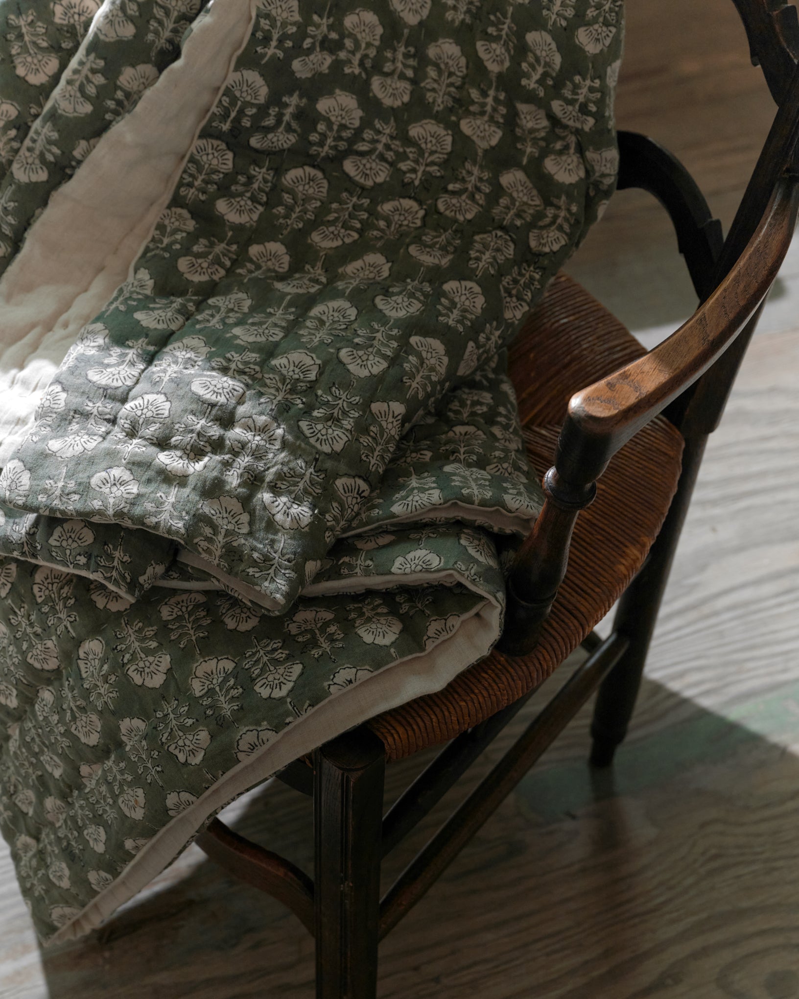 Flora Block Print Quilt - Dusty Green - Image 3