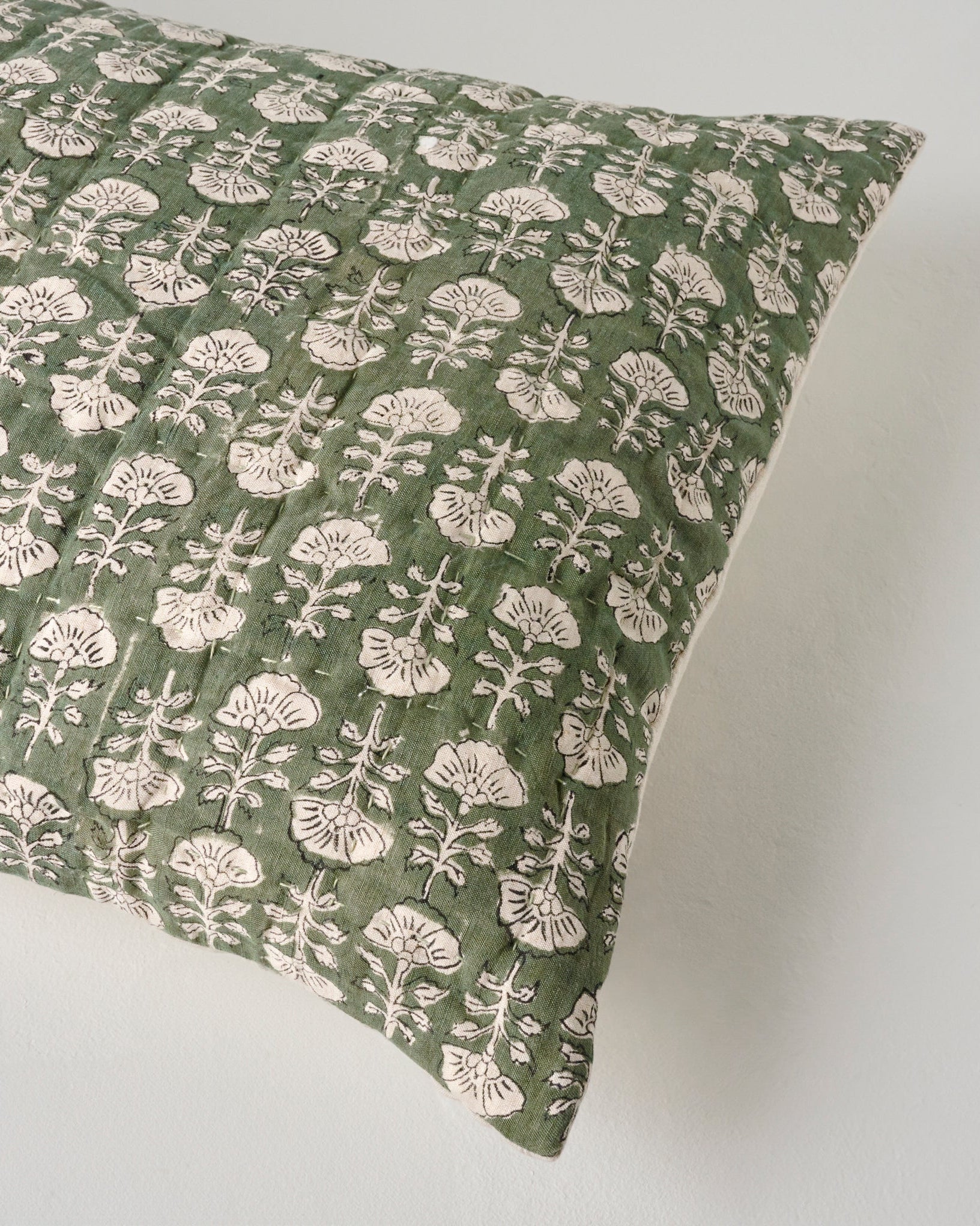 Flora Block Print Pillow Sham - Dusty Green - Image 4