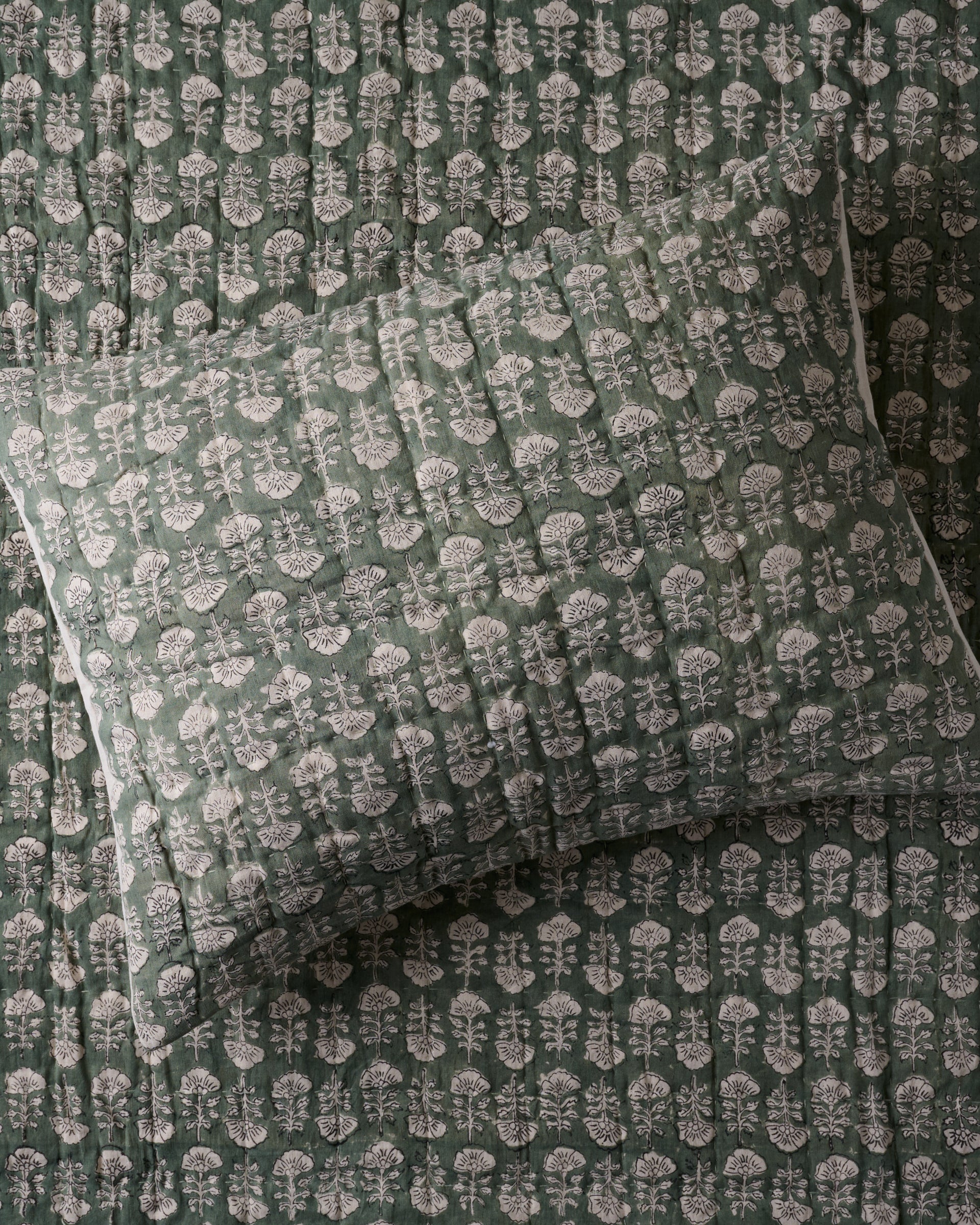 Flora Block Print Pillow Sham - Dusty Green - Image 2