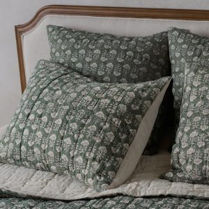 Flora Block Print Pillow Sham - Dusty Green