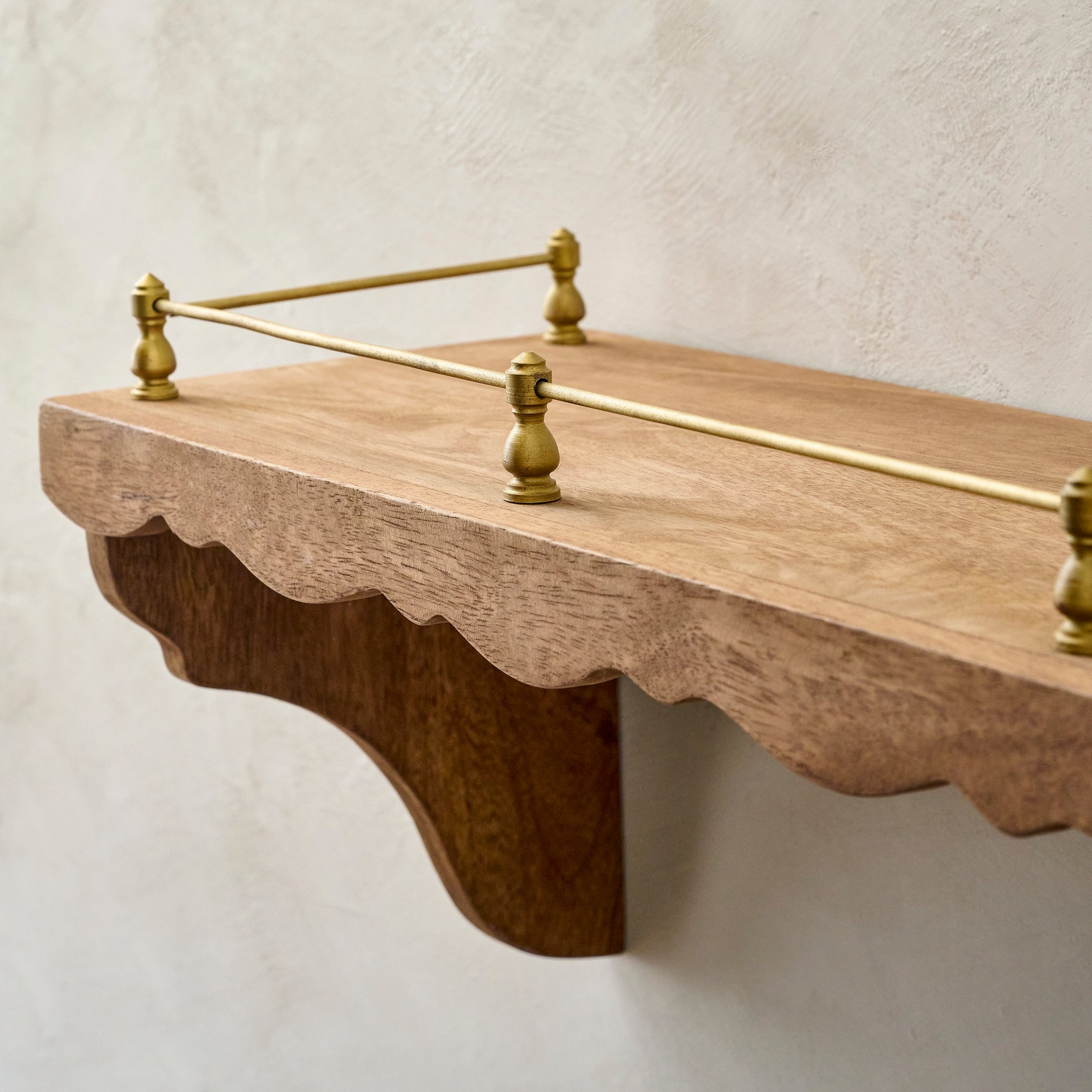 Quinn Wood and Brass Railing Shelf - Image 5