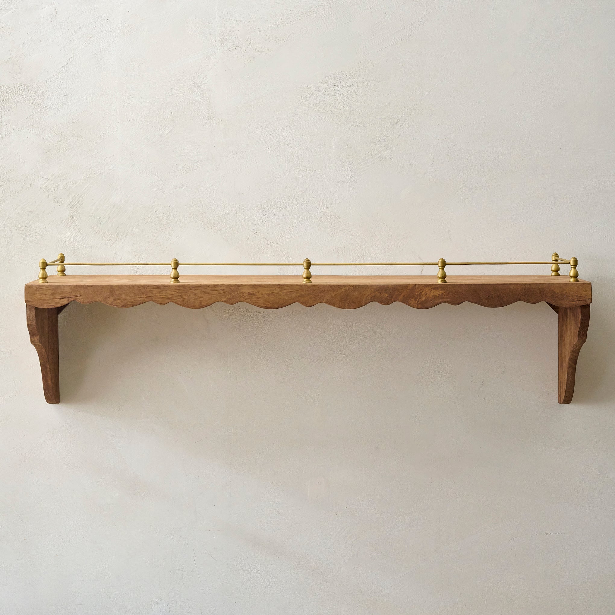 Quinn Wood and Brass Railing Shelf - Image 4