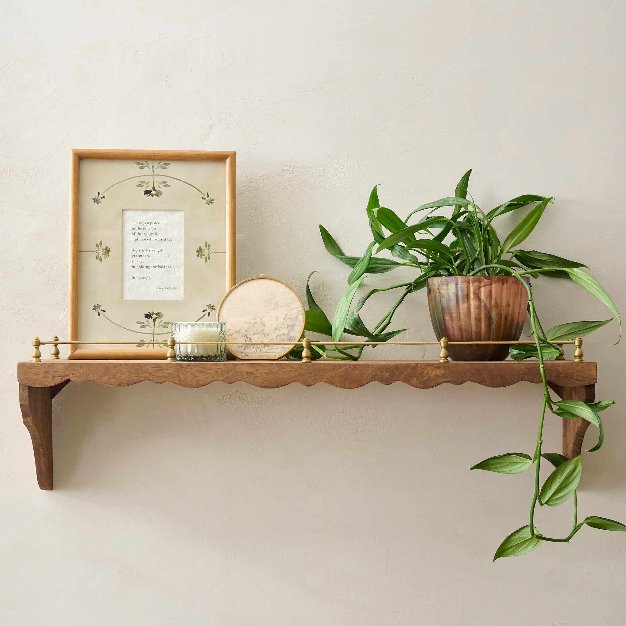 Quinn Wood and Brass Railing Shelf - Image 7