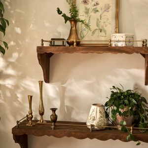 Quinn Wood and Brass Railing Shelf