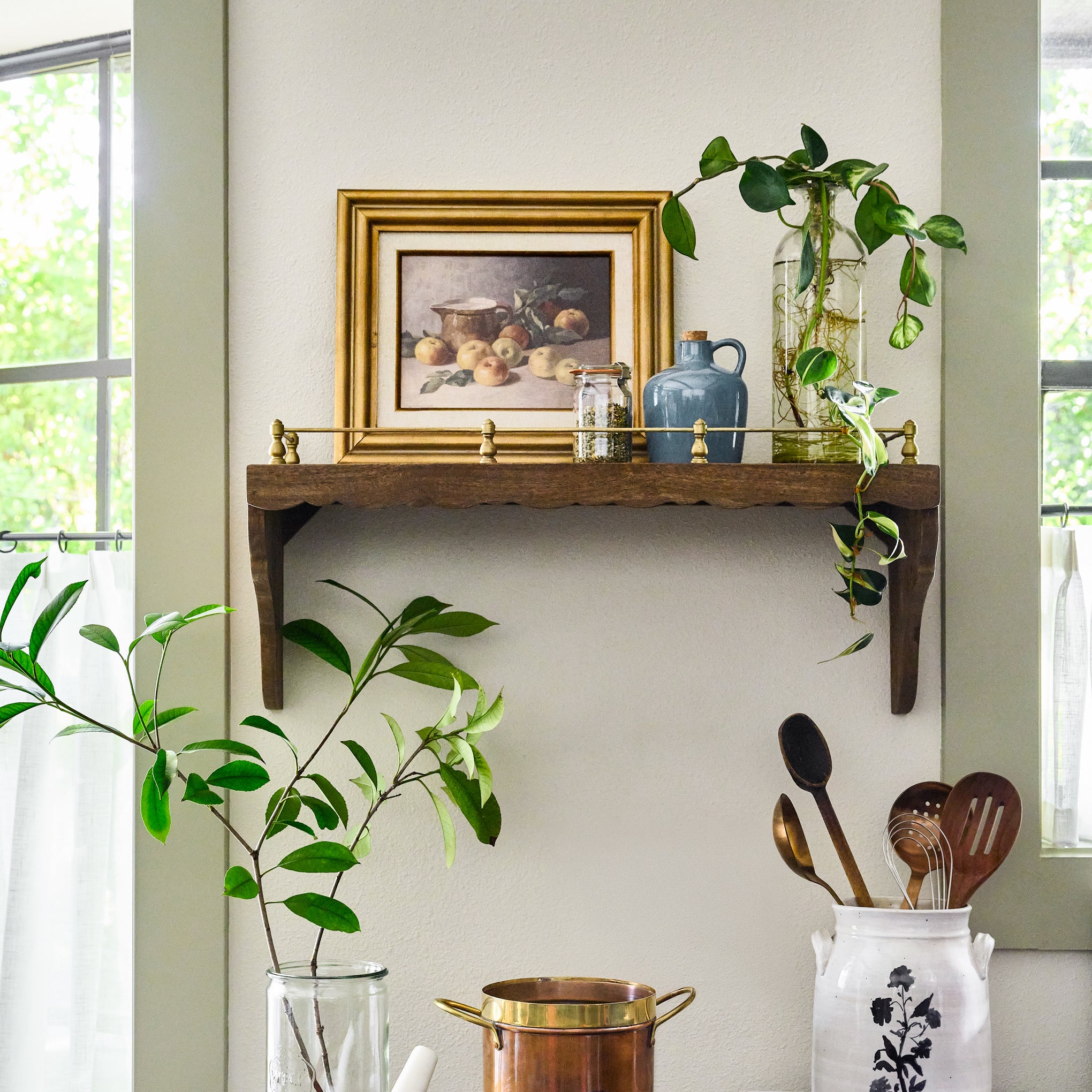 Quinn Wood and Brass Railing Shelf - Image 10
