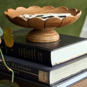 Decorative Antiqued Wood Footed Bowl