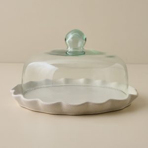 French White Ruffle Cake Plate + Dome