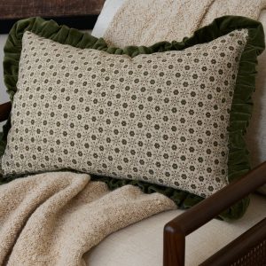 Thea Block Print Pillow with Velvet Ruffle Edge
