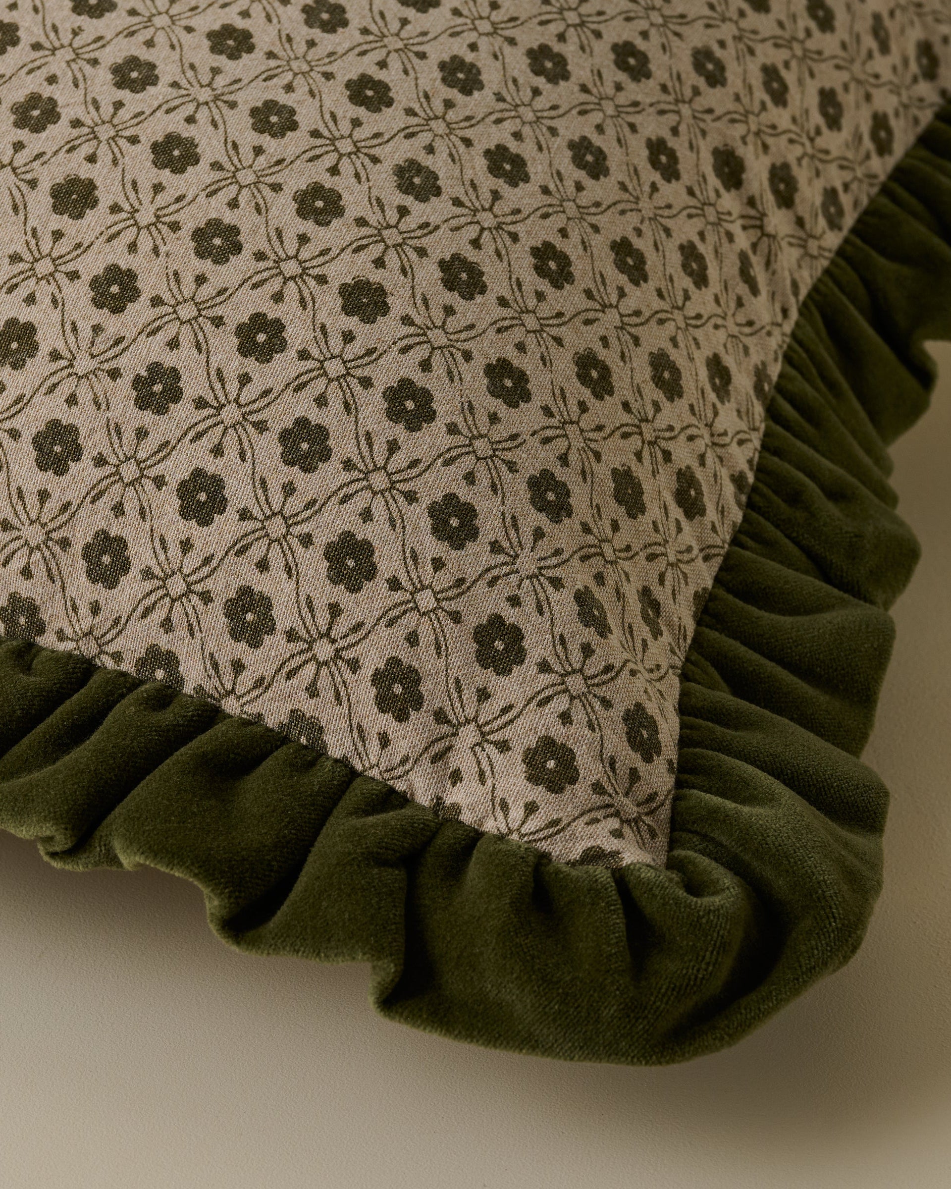Thea Block Print Pillow with Velvet Ruffle Edge - Image 3