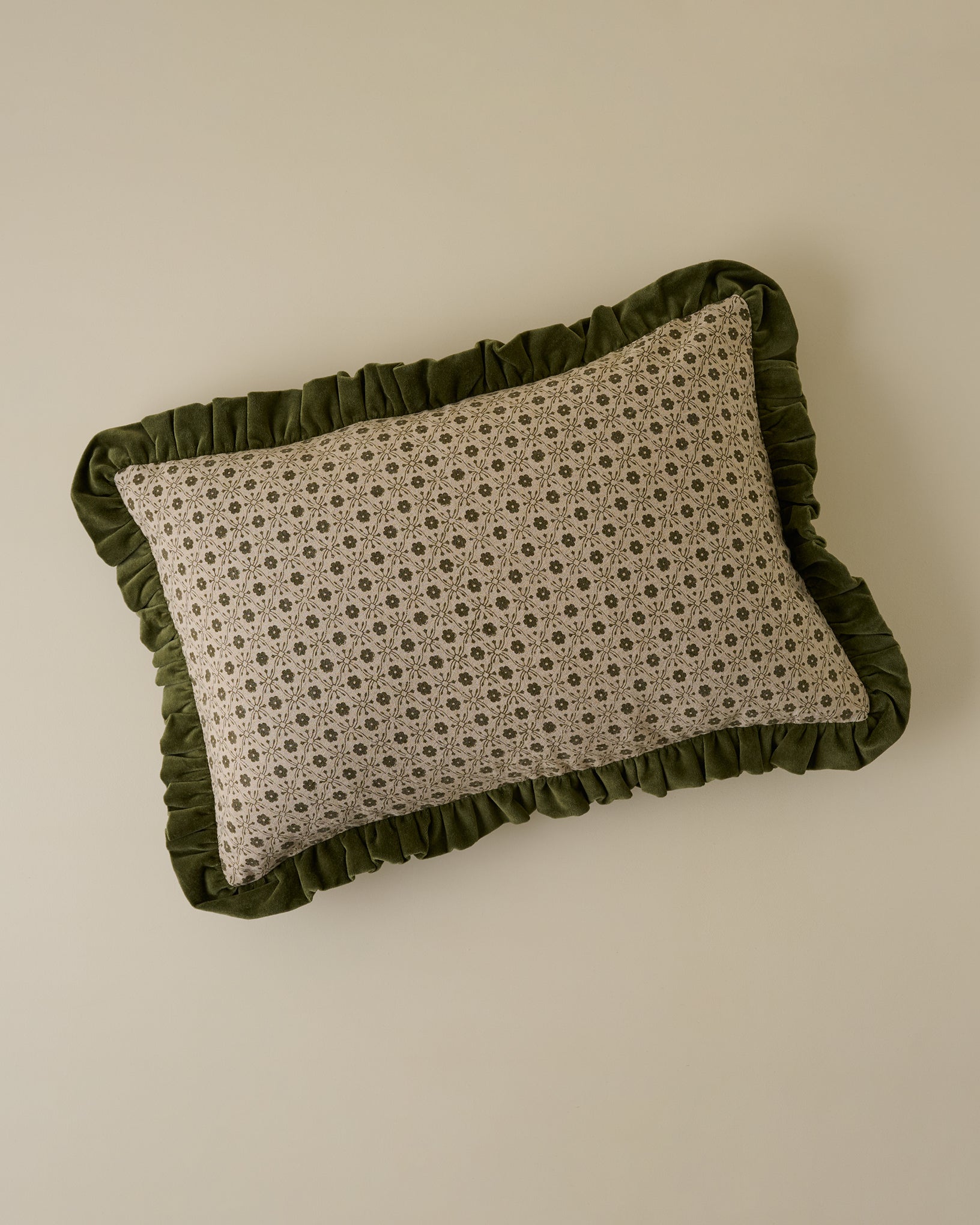 Thea Block Print Pillow with Velvet Ruffle Edge - Image 2