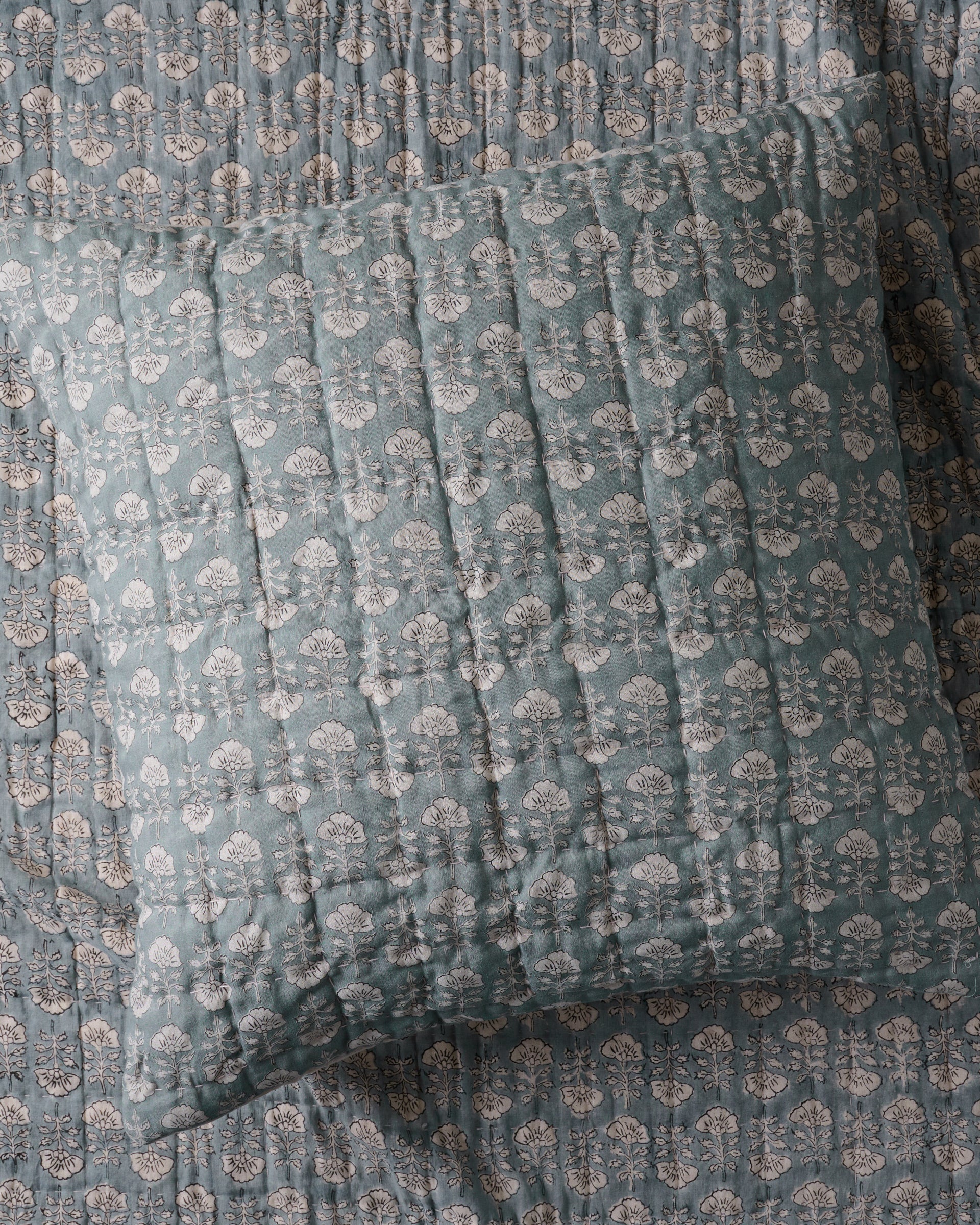 Flora Block Print Pillow Sham - Silver Blue - Image 2