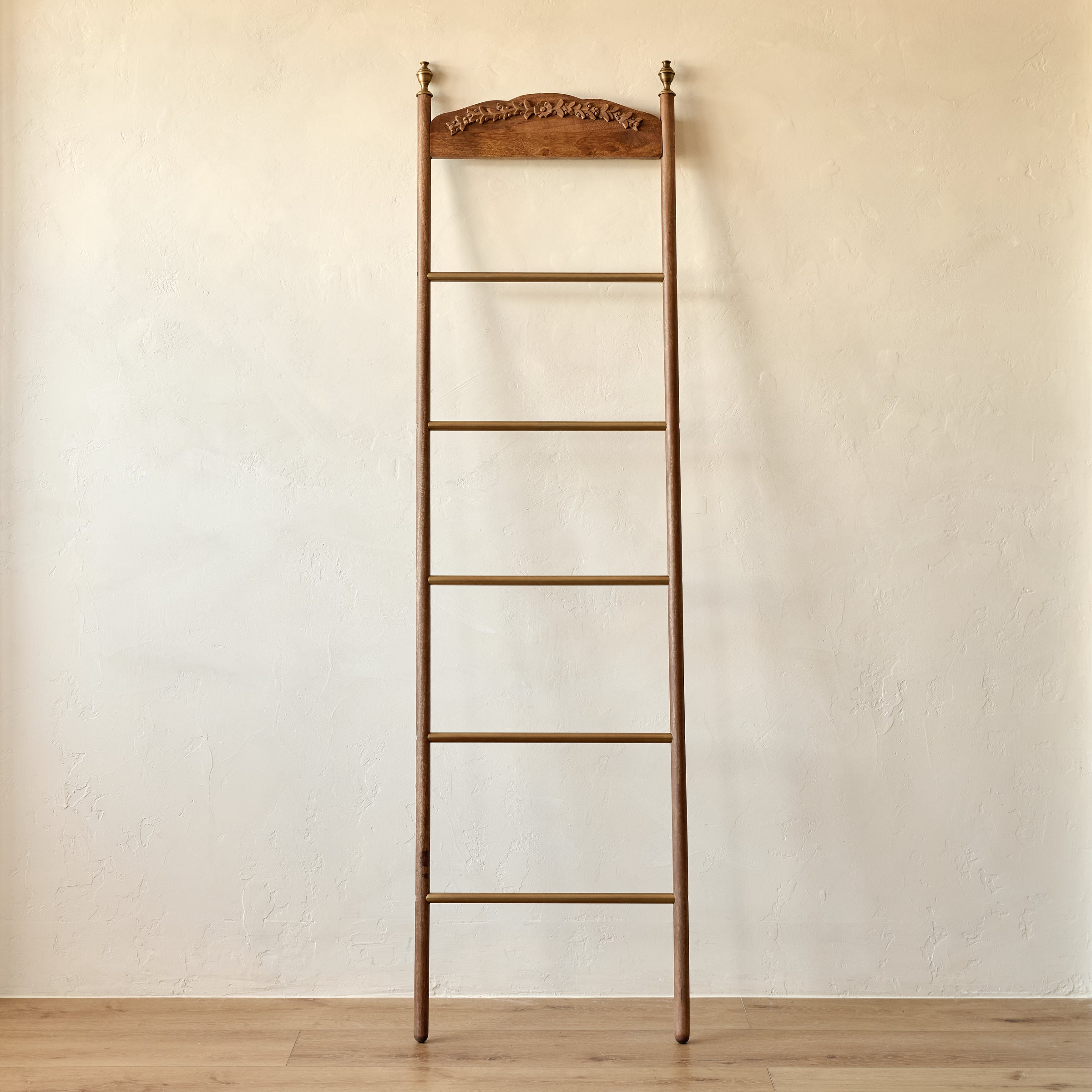 Gloria Carved Wood and Brass Decorative Ladder - Image 3