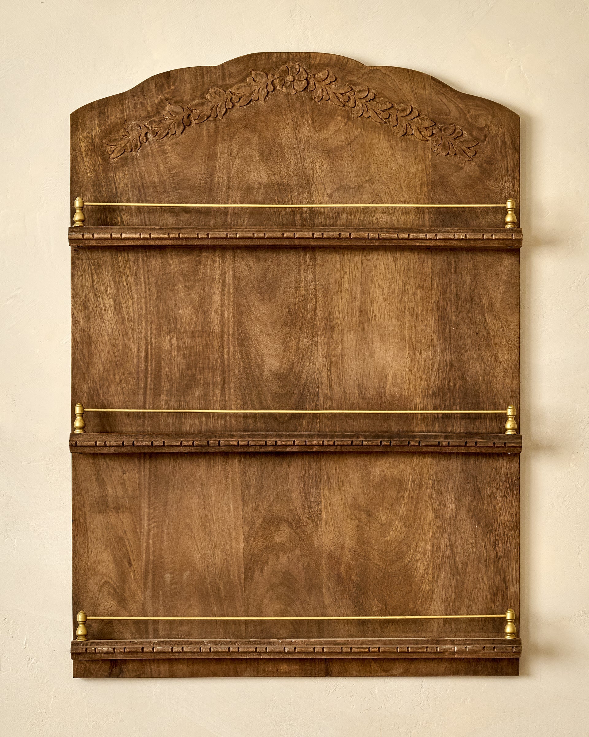 Gloria Carved Wood and Brass Display Shelf - Image 2