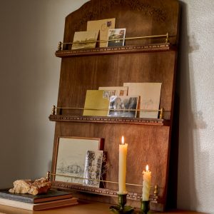 Gloria Carved Wood and Brass Display Shelf