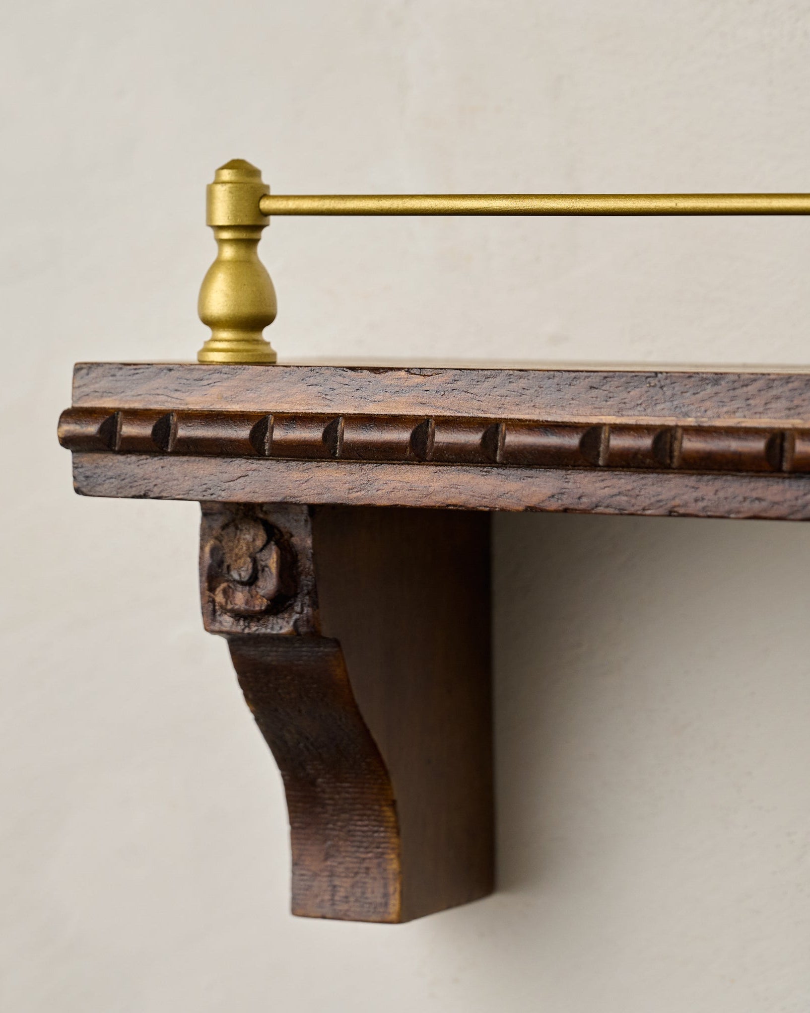 Gloria Carved Wood and Brass Picture Ledge - Image 2