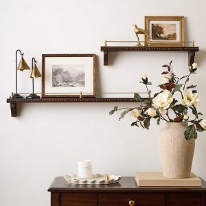 Gloria Carved Wood and Brass Picture Ledge