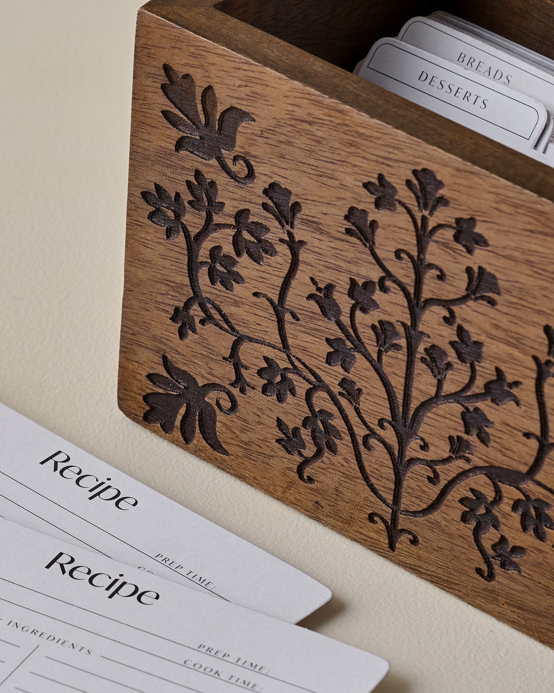 Magnolia Carved Wood Recipe Box - Image 3