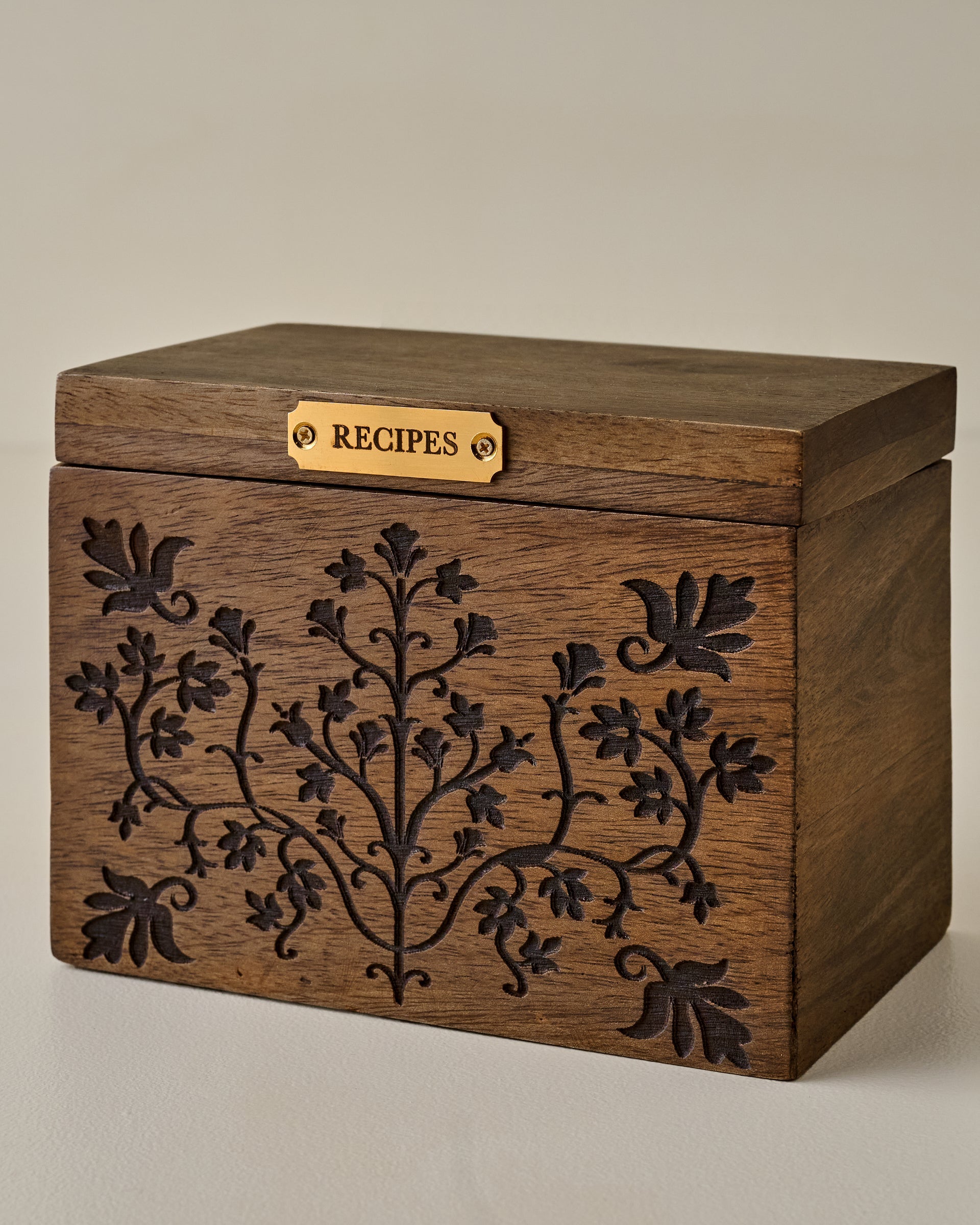Magnolia Carved Wood Recipe Box - Image 2