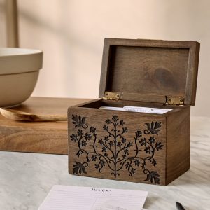 Magnolia Carved Wood Recipe Box