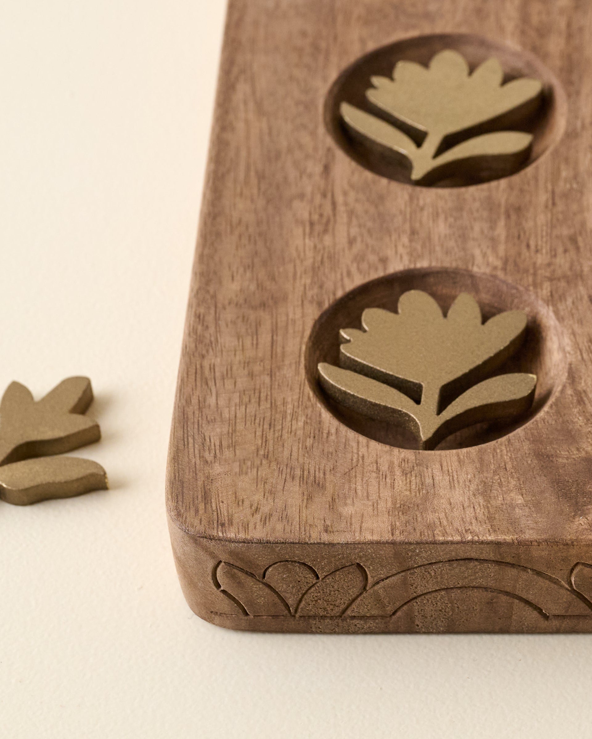Hand Carved Wood Floral Tic Tac Toe - Image 2