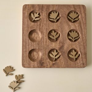 Hand Carved Wood Floral Tic Tac Toe