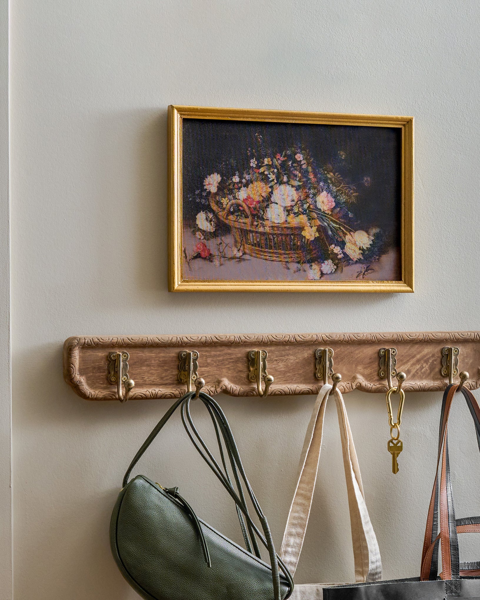 Caroline Carved Wood and Brass Hook Rack - Image 2
