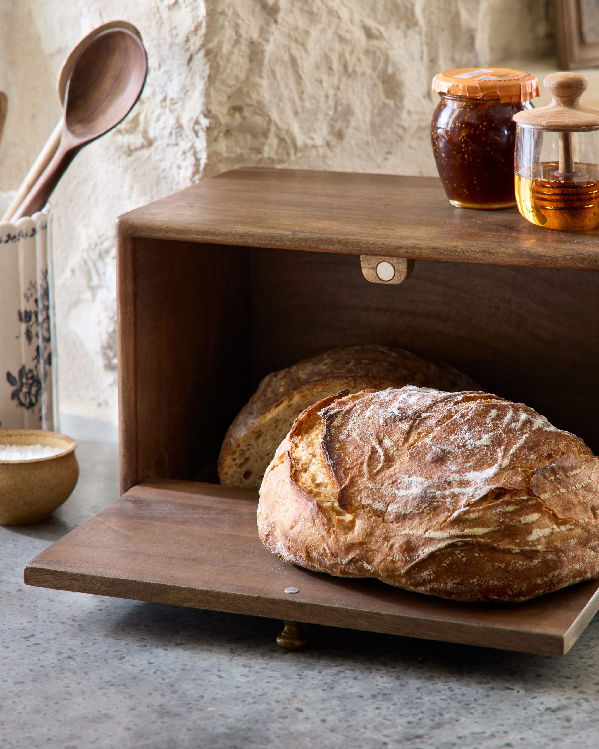 Antiqued Wood Carved Bread Box