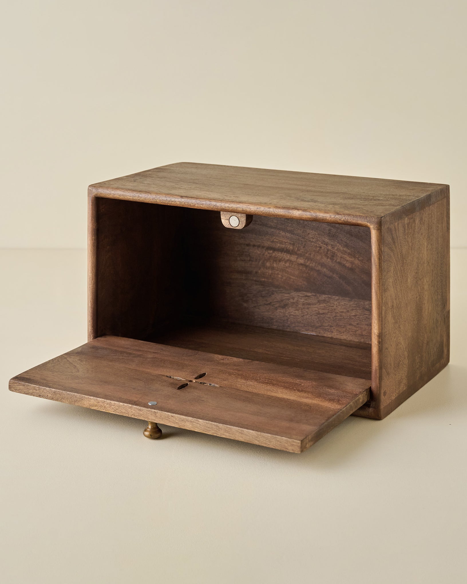 Antiqued Wood Carved Bread Box - Image 3