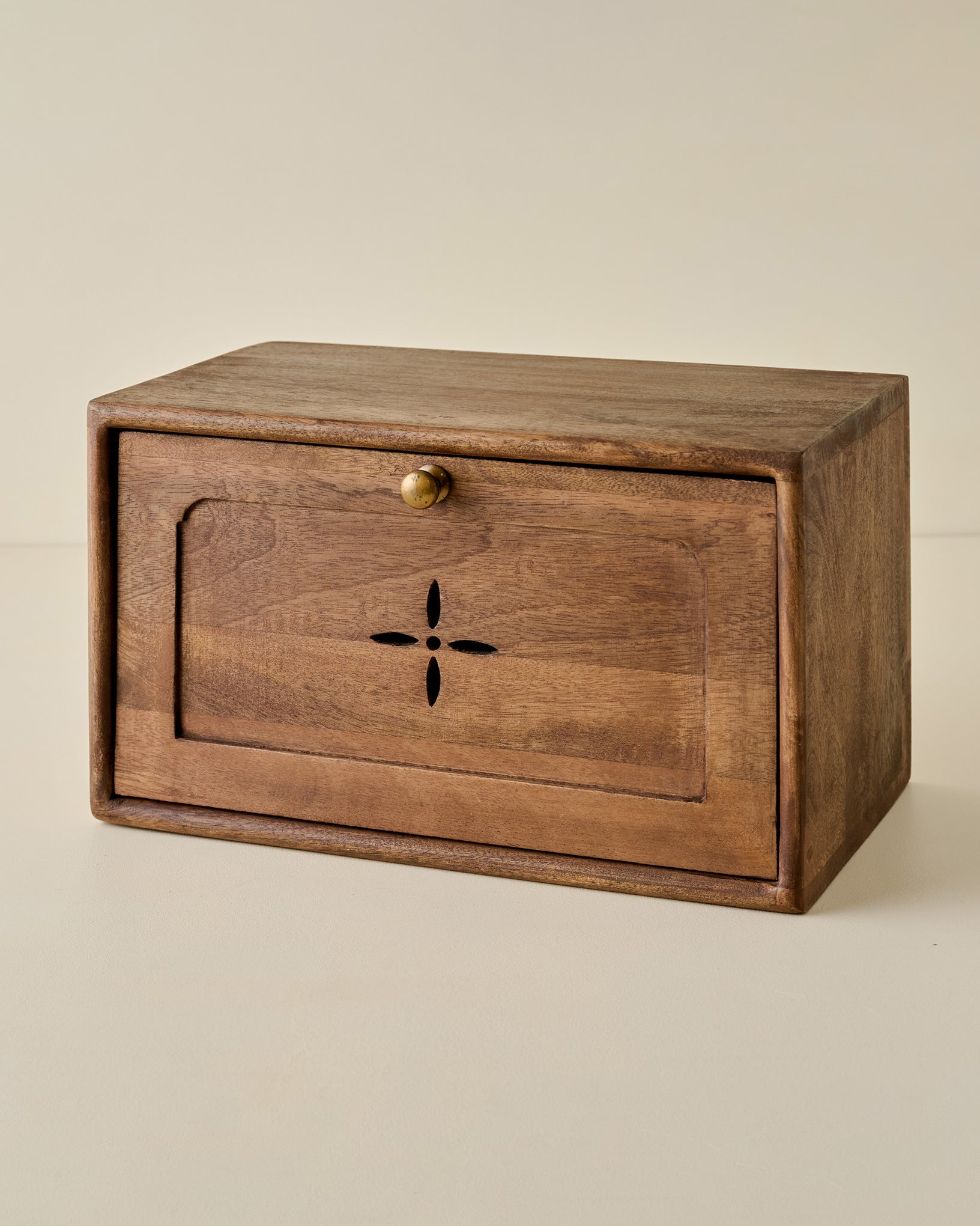 Antiqued Wood Carved Bread Box - Image 2
