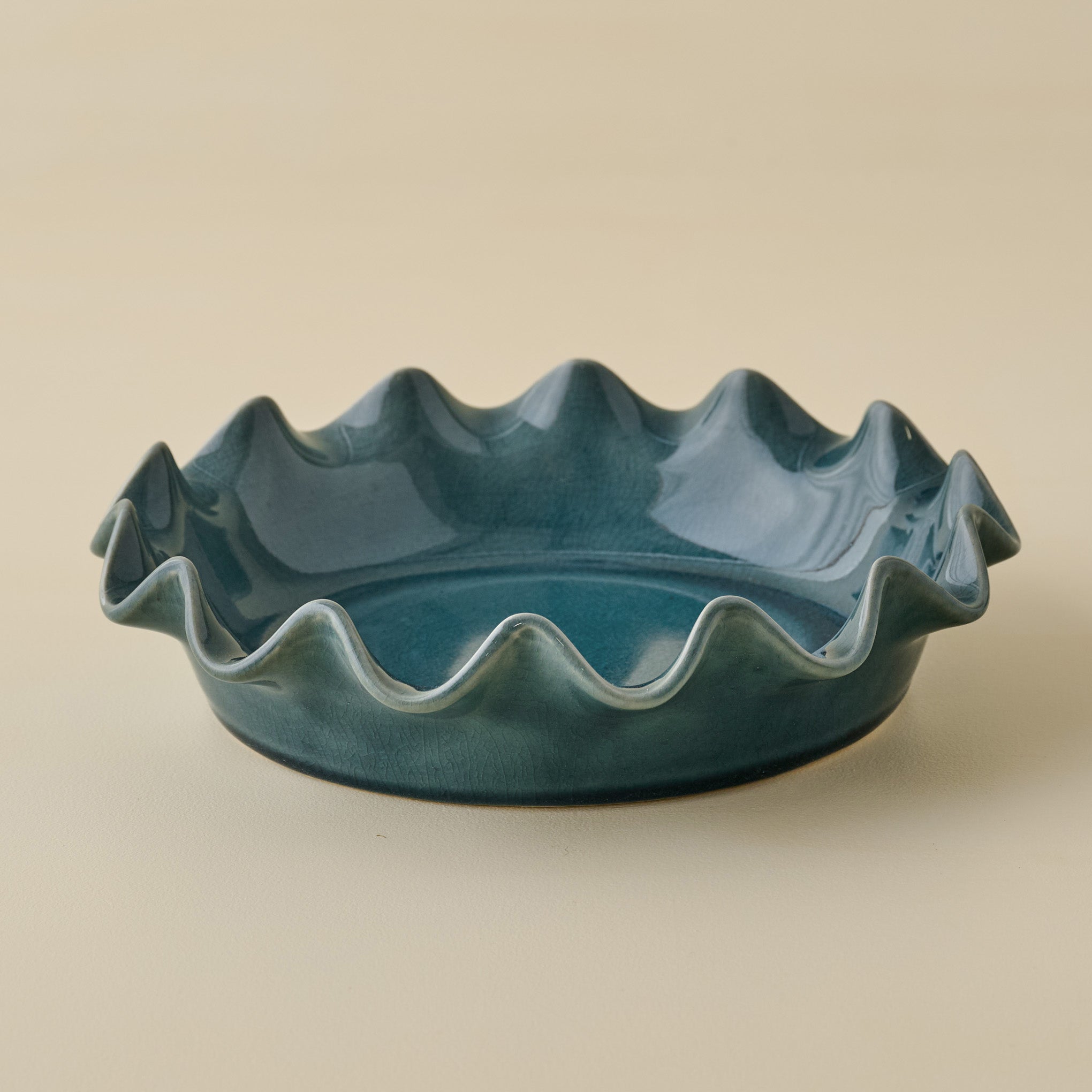 Vintage Blue Scalloped Pie Dish - Image 2