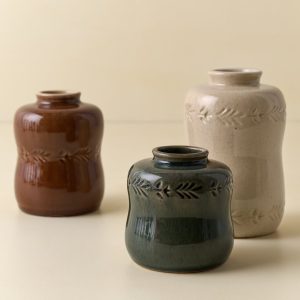Floral Glazed Debossed Bud Vase