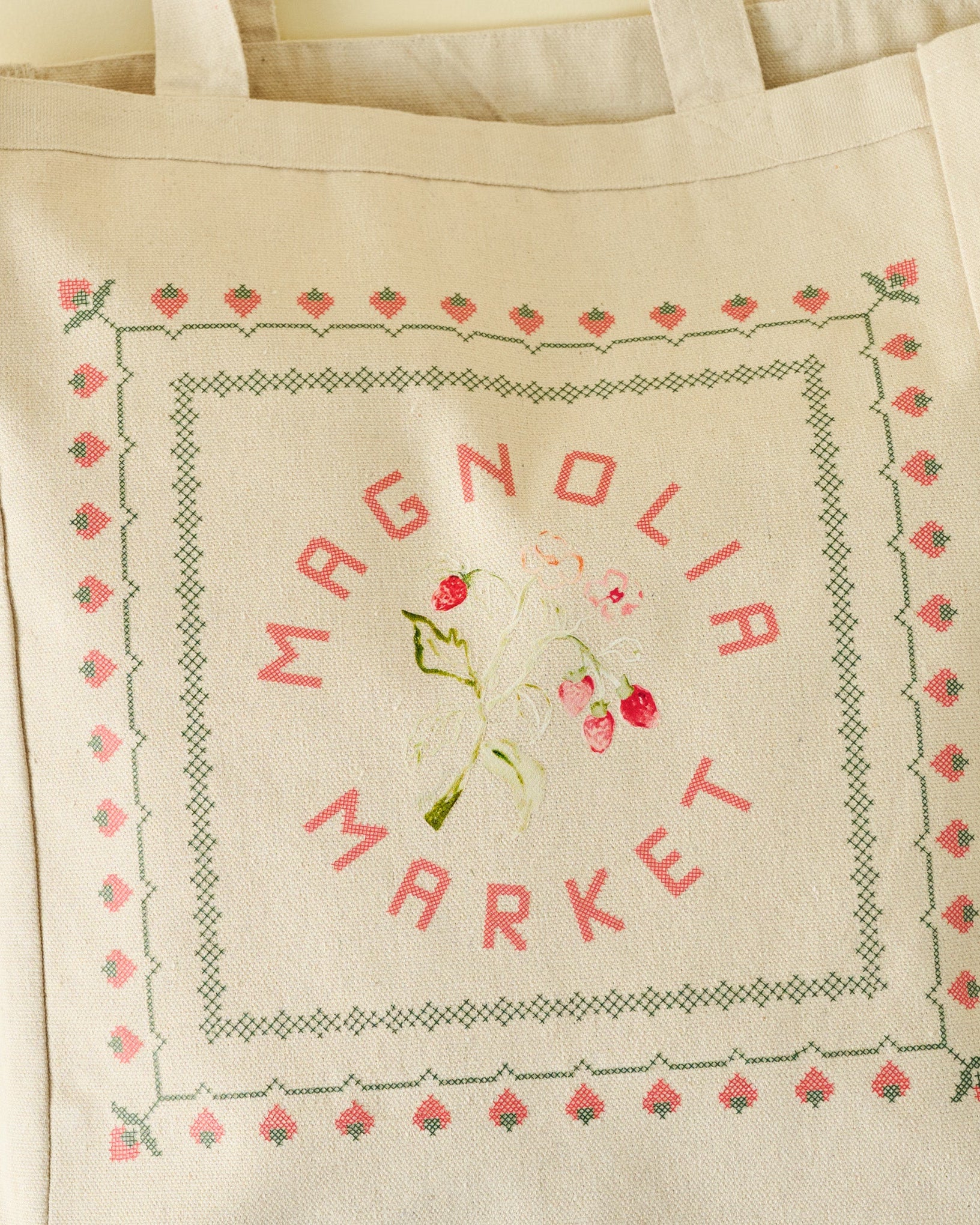 Magnolia Pink Strawberries Canvas Tote - Image 2