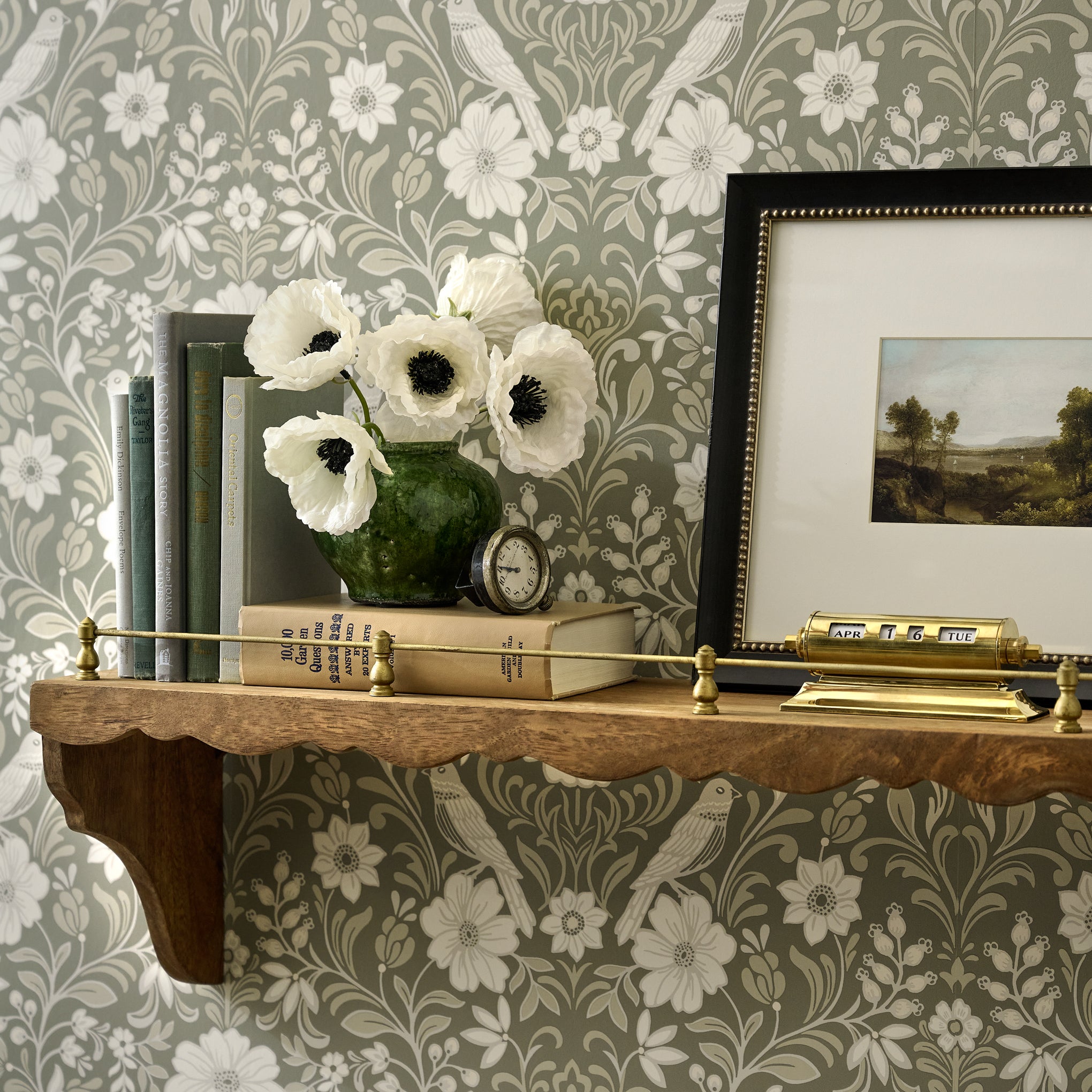 Quinn Wood and Brass Railing Shelf - Image 3