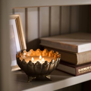 Antique Brass Footed Candle Bowl