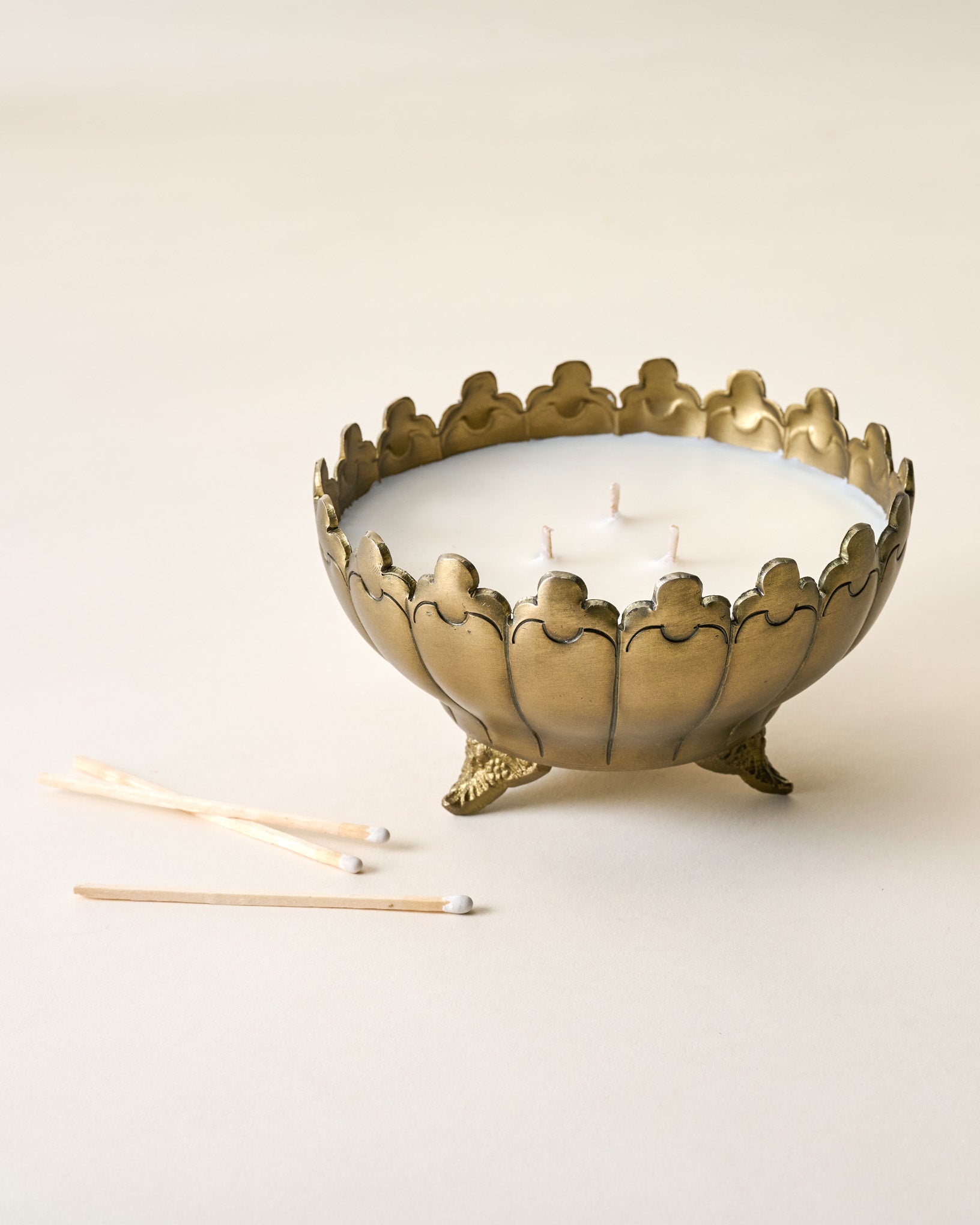 Antique Brass Footed Candle Bowl - Image 3
