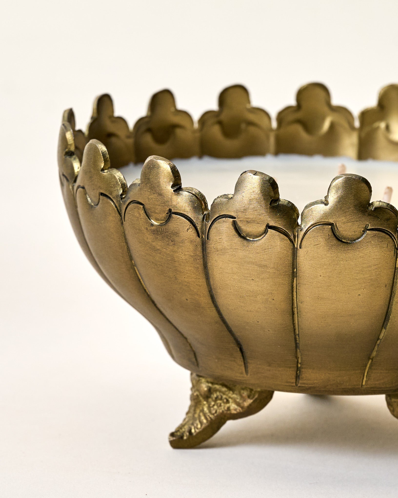 Antique Brass Footed Candle Bowl - Image 4