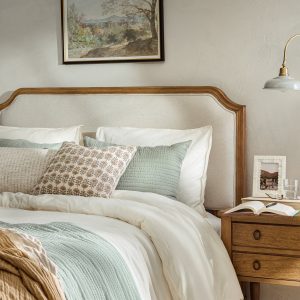 Corinne Queen and King Linen Upholstered Bed Frame with Headboard