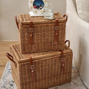 Reid Woven Storage Trunk with Leather Handles