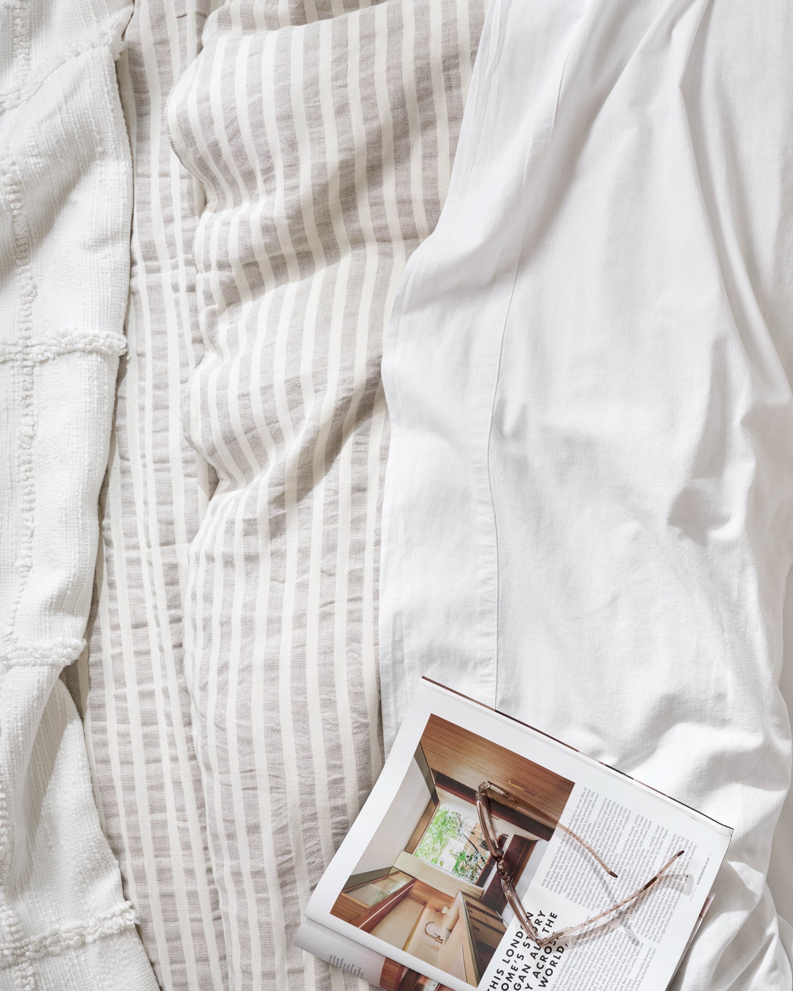 Shadow Grey + Antique White Stripe Linen Cotton Duvet Cover - Image 5