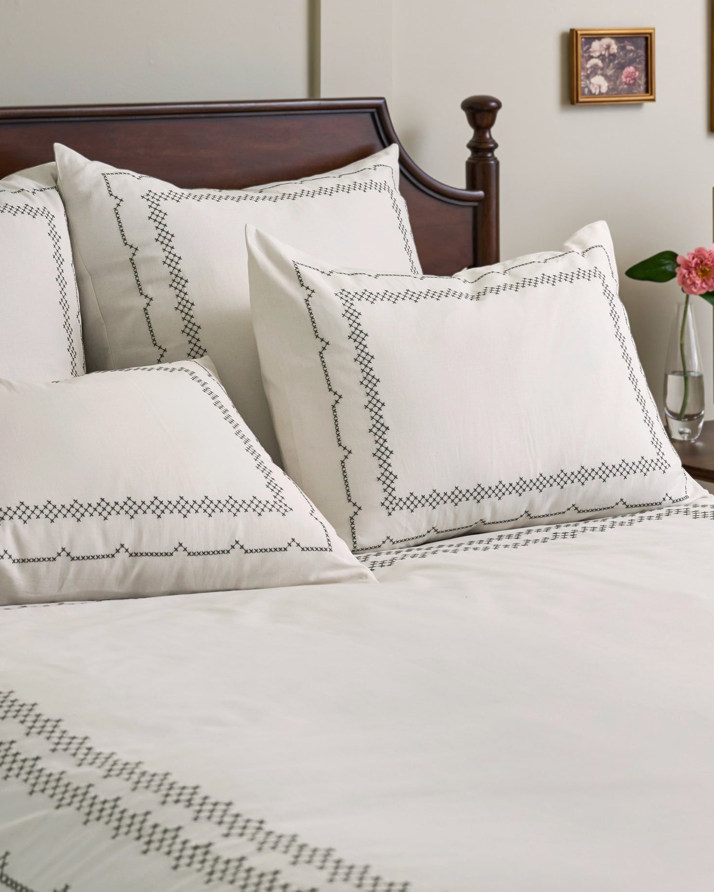 Daphne Green Cross-Stitch Duvet Cover