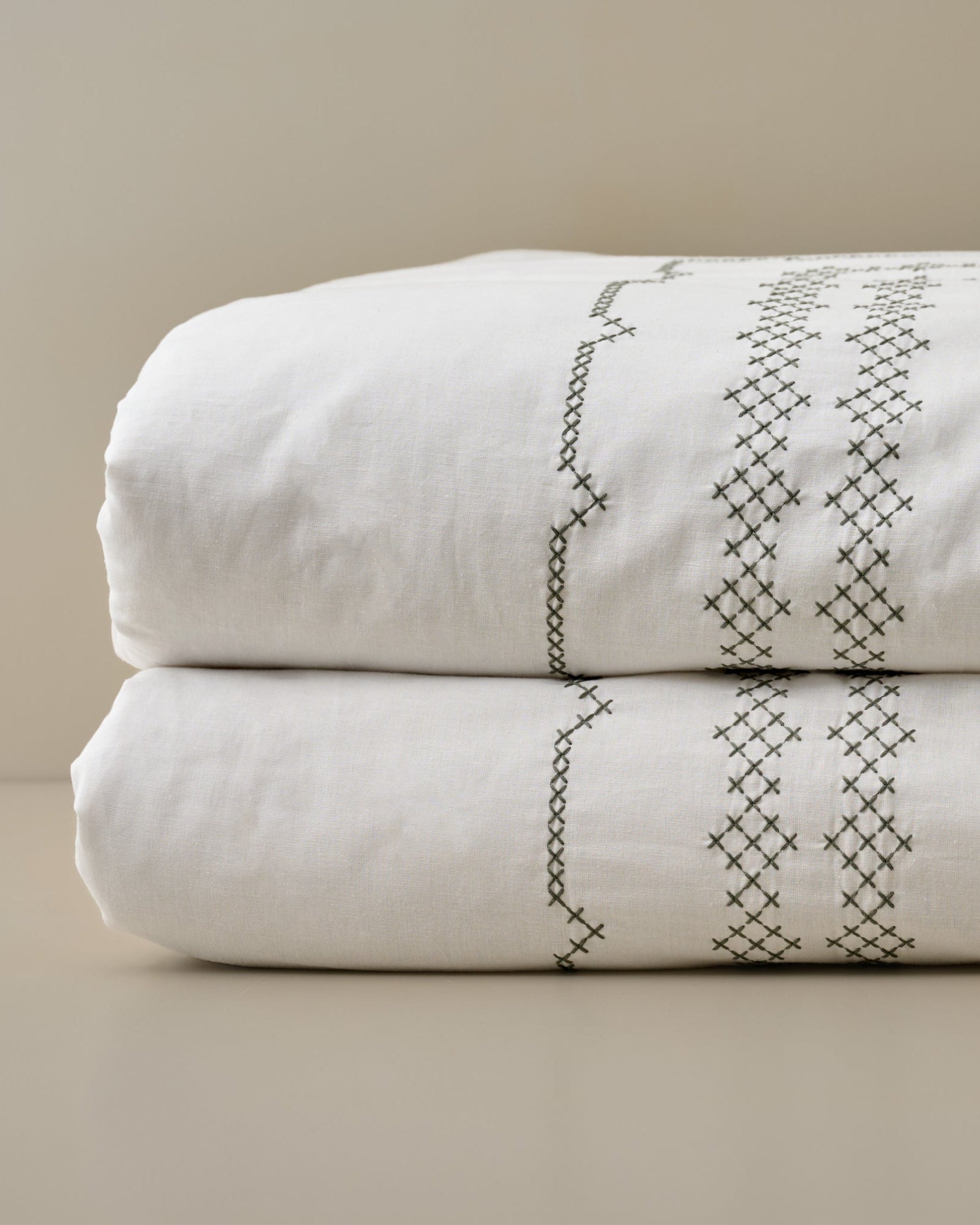 Daphne Green Cross-Stitch Duvet Cover - Image 2